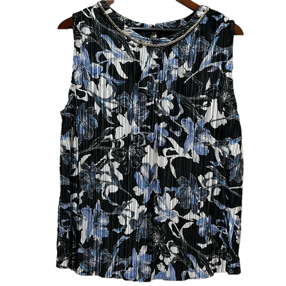 Roz &Ali blue & black sleeveless top size 1X GUC